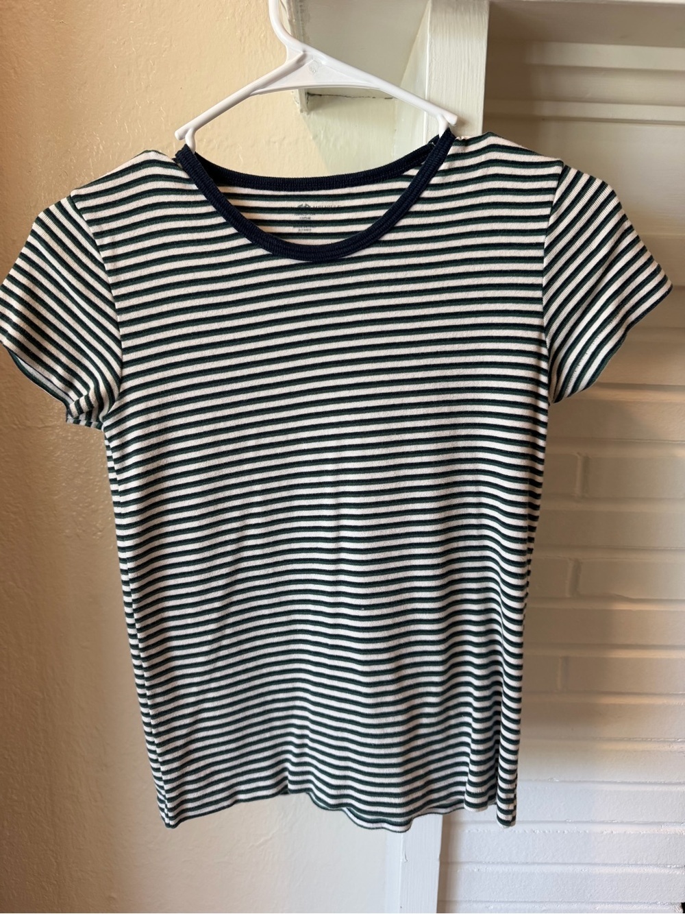 Brandy Melville White and Dark Green Striped Short Sleeve Tee 100% Cotton